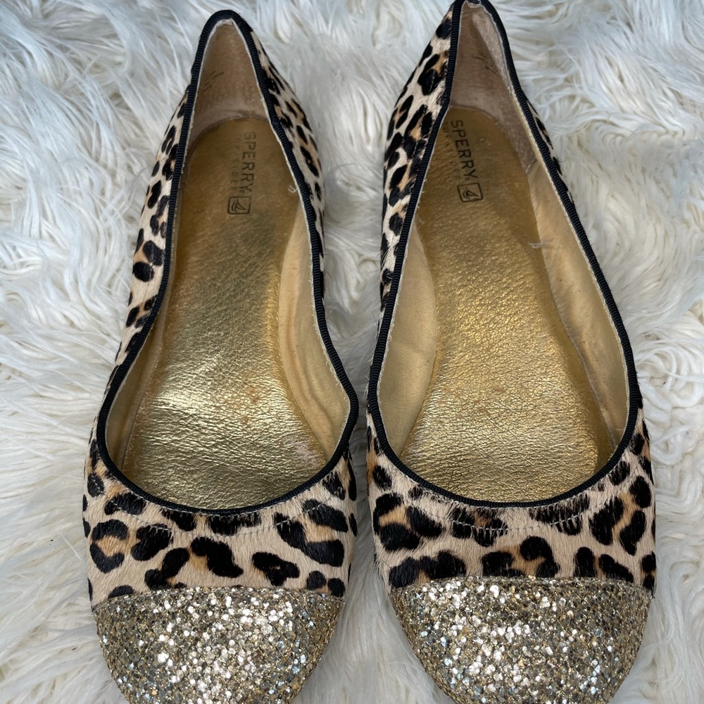 💫 Sperry Cheetah & Gold Sparkle Flats 💫